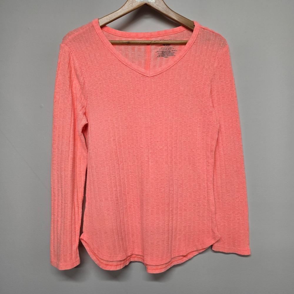 No Boundaries V-Neck Ribbed Top Womens XL Pink Poly Rayon Knit Casual Basic